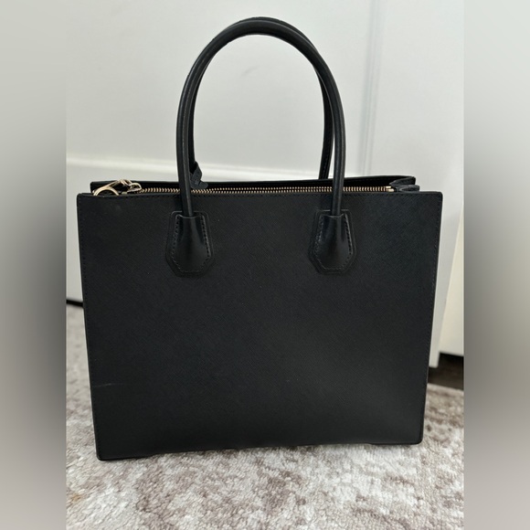 Michael Kors Mercer Satchel Accordian Tote Black Leather Handbag Large - Picture 5 of 7